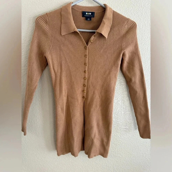 Maeve by Anthropologie XSP Ribbed Slim Button Down Collared Cardigan - Picture 2 of 7